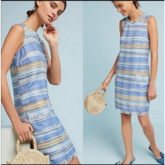 Anthropologie Dresses & Skirts - Anthropologie Akemi & Kin tweed multi striped fringe sleeveless shift dress